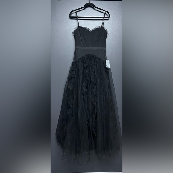 NWT Betsy & Adam Corset Ruffle Illusion Tulle Gown Black 8 - Picture 5 of 8